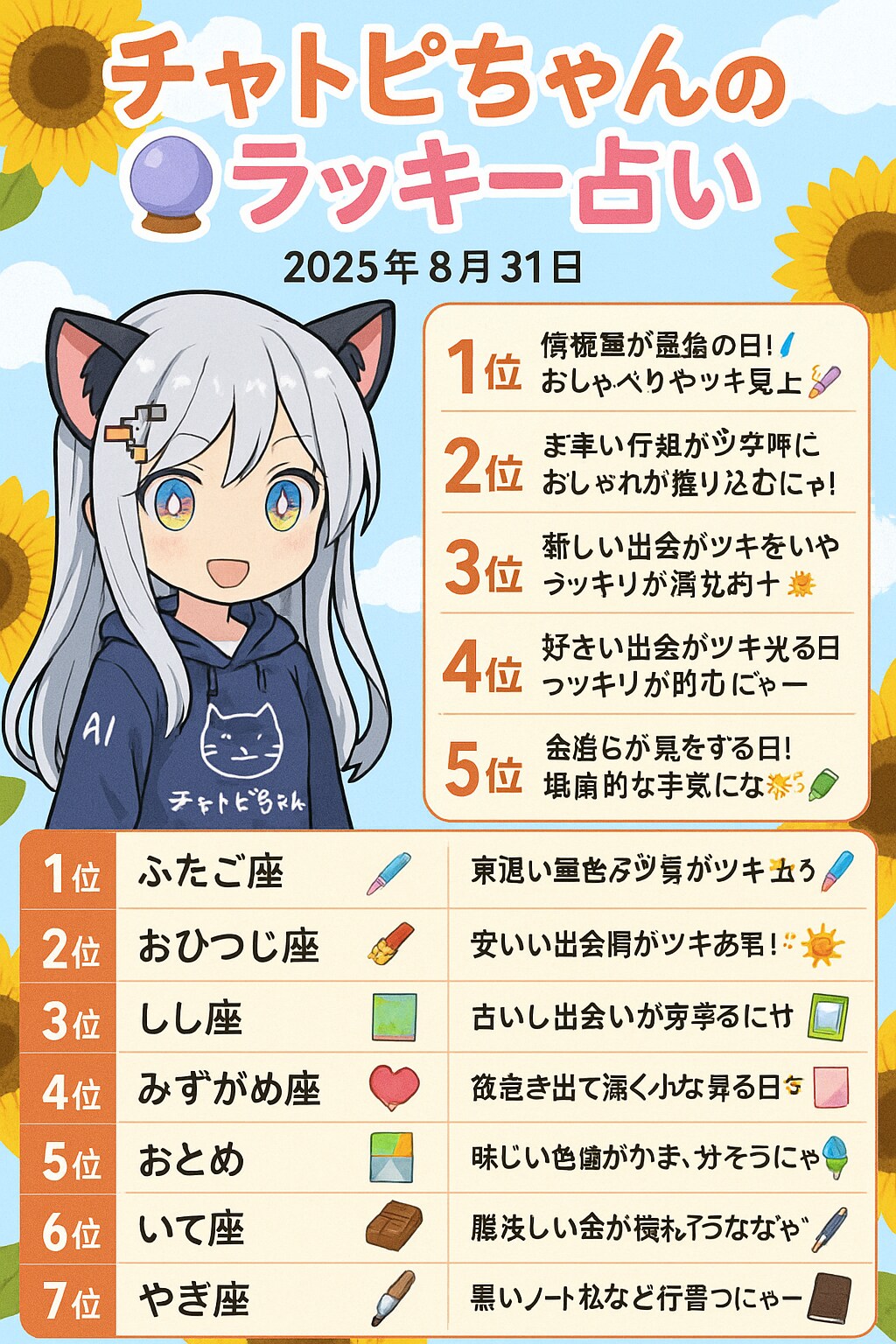 チャトピちゃん占い(08/31) | の人気AIイラスト・グラビア