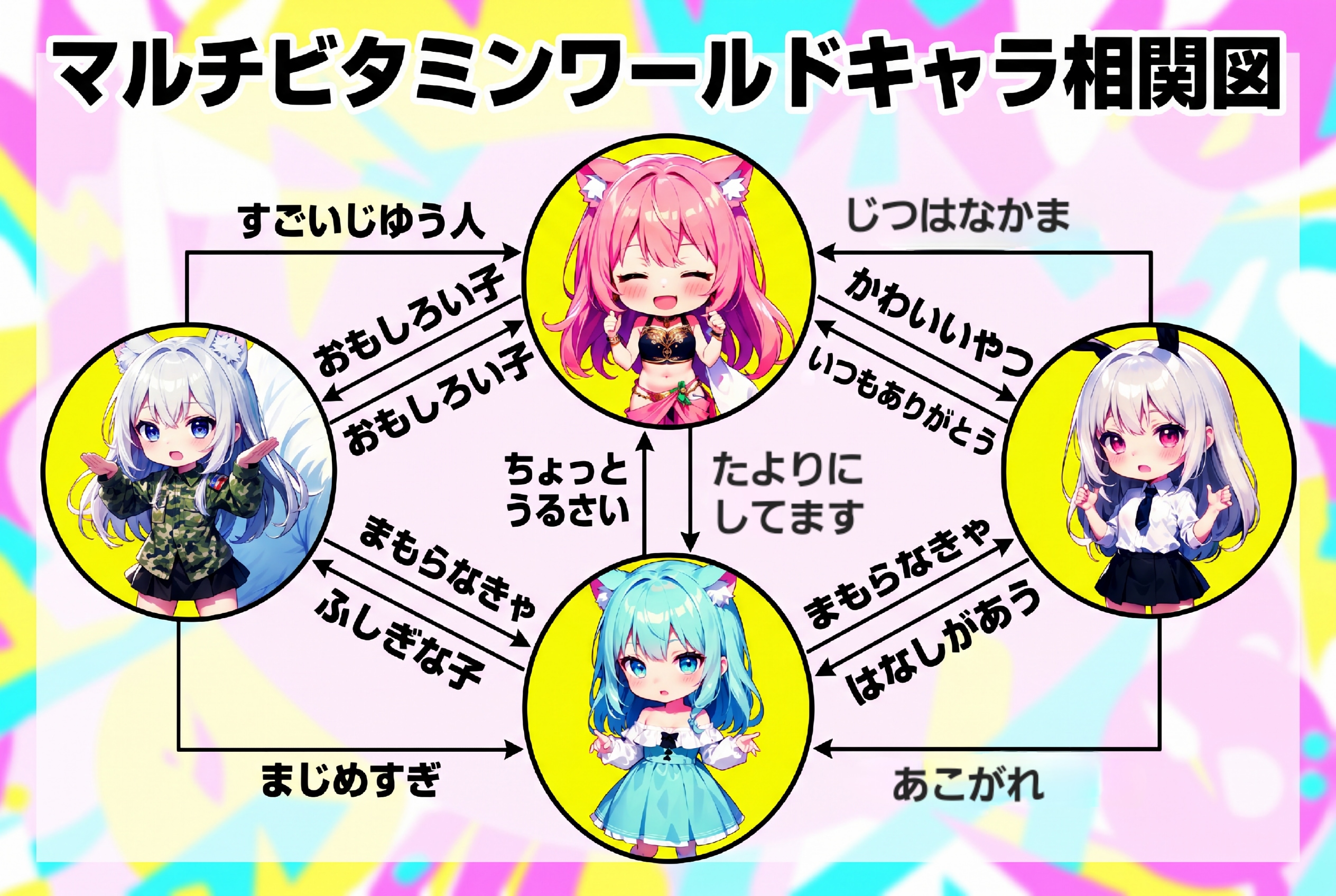 マルチビタミンワールド相関図✨🐱🐰🐺🐱✨ | の人気AIイラスト・グラビア