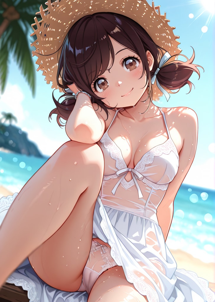 麦わら帽子と白ワンピース