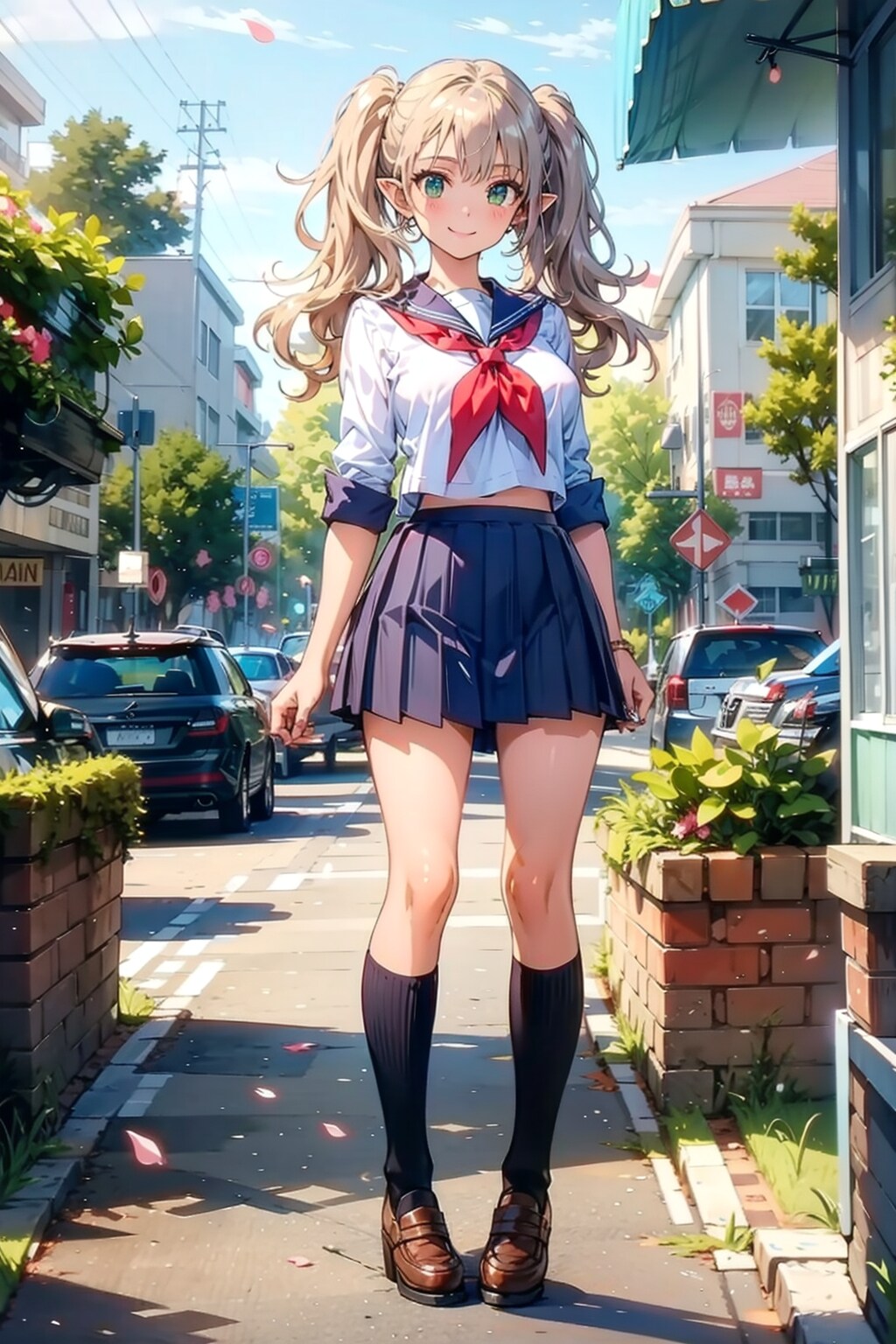 ツインテールのエルフの若奥様のセーラー服姿