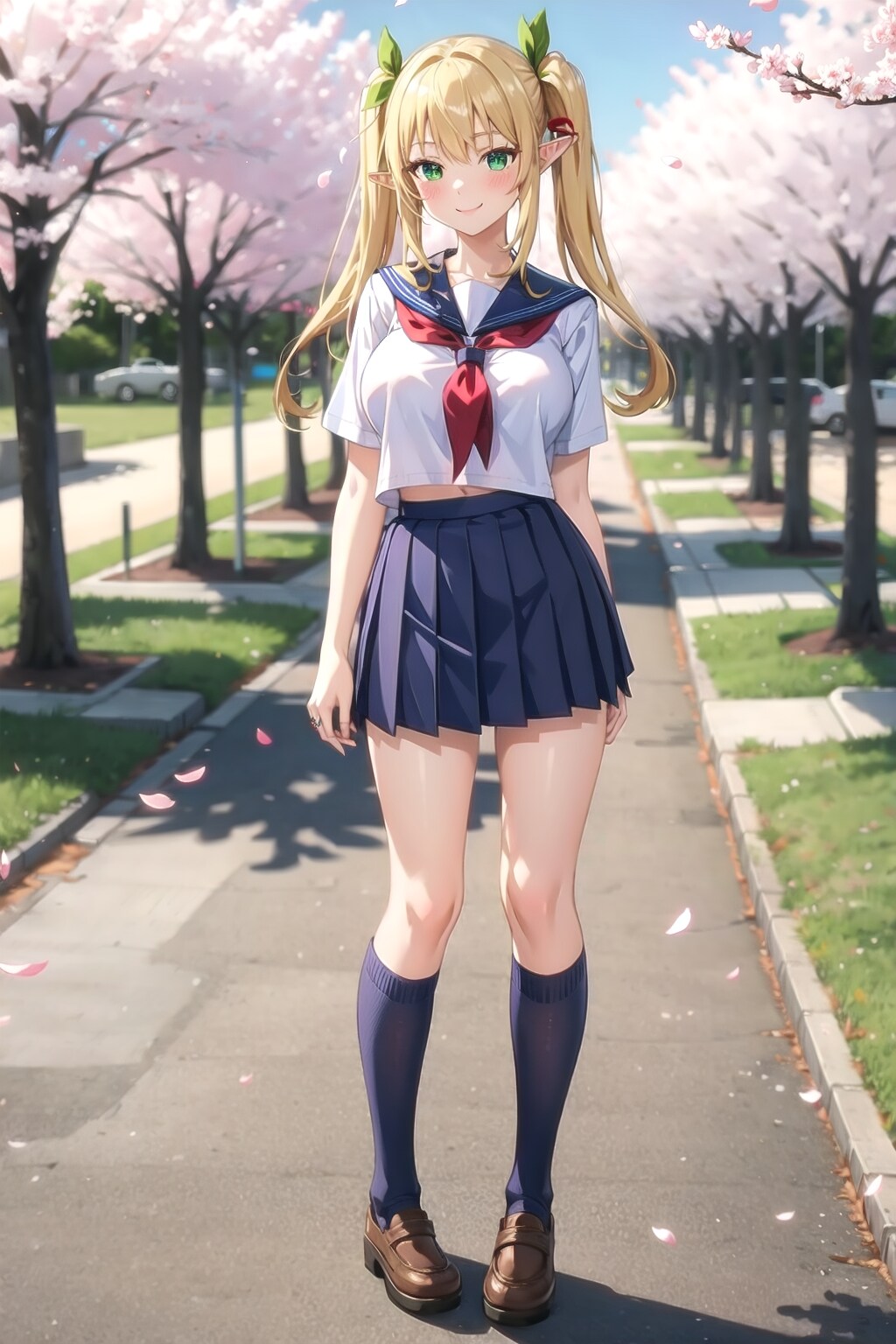ツインテールのエルフの若奥様のセーラー服姿