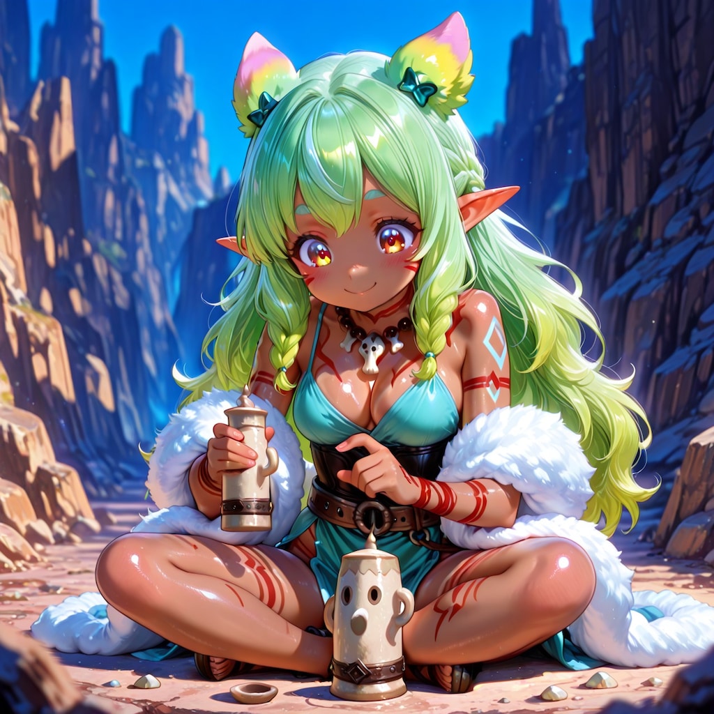 6枚）ハニワを作るケモ耳エルフさん