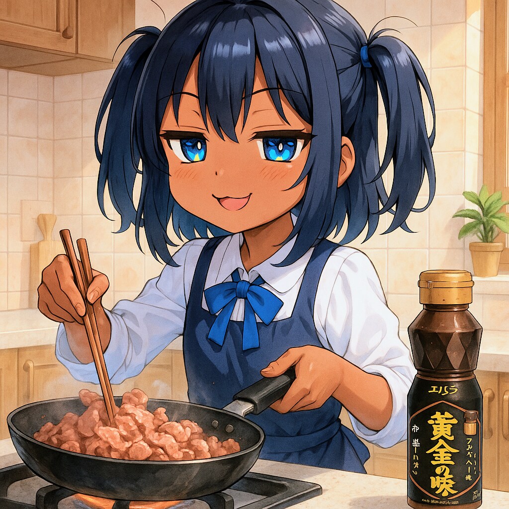 豚こまを焼肉のタレで炒めるこなつちゃん | の人気AIイラスト・グラビア