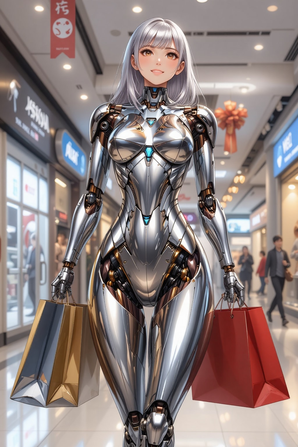 買い物するメカ子