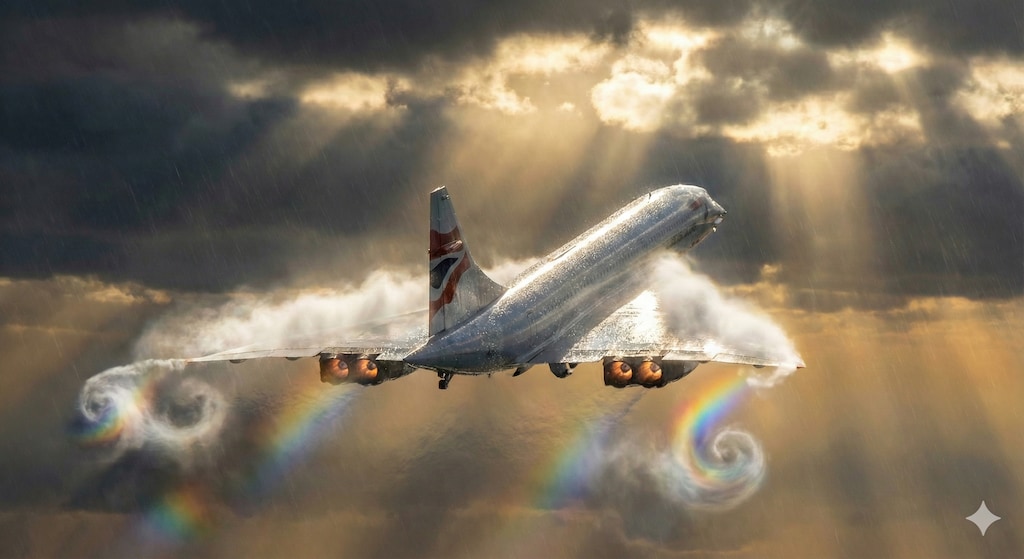 Concorde volant sous la pluie