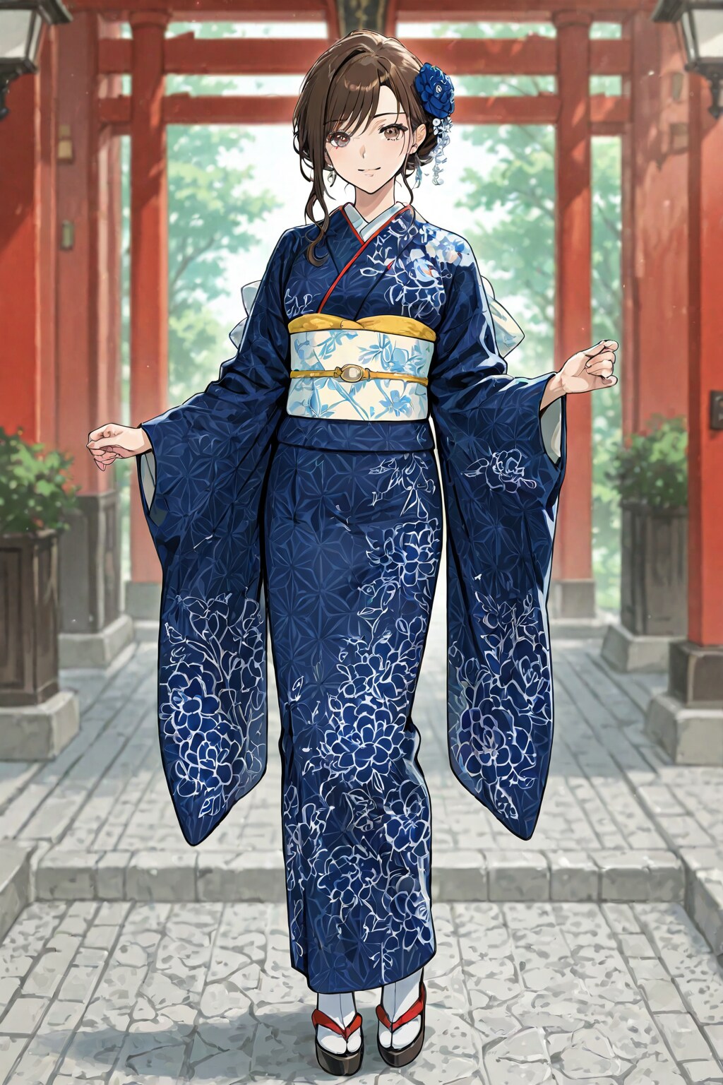 「得も言われぬ和装美女」の全身写真