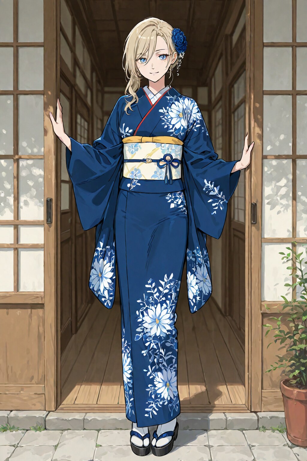 「得も言われぬ和装美女」の全身写真