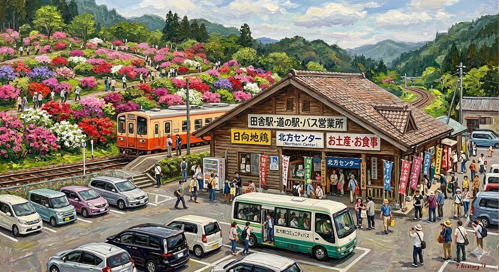 活気ある田舎駅風景