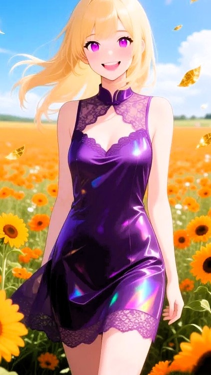 ミニひまわりの咲く 高原に立つ少女 | の人気AIイラスト・グラビア