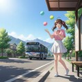 バス停でお手玉で遊ぶ 2枚目