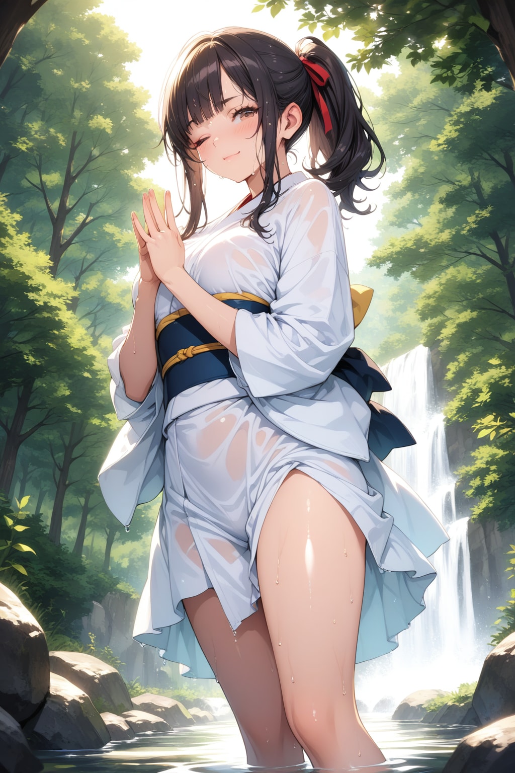 水垢離（？）ではなく川遊び中の巫女さん。