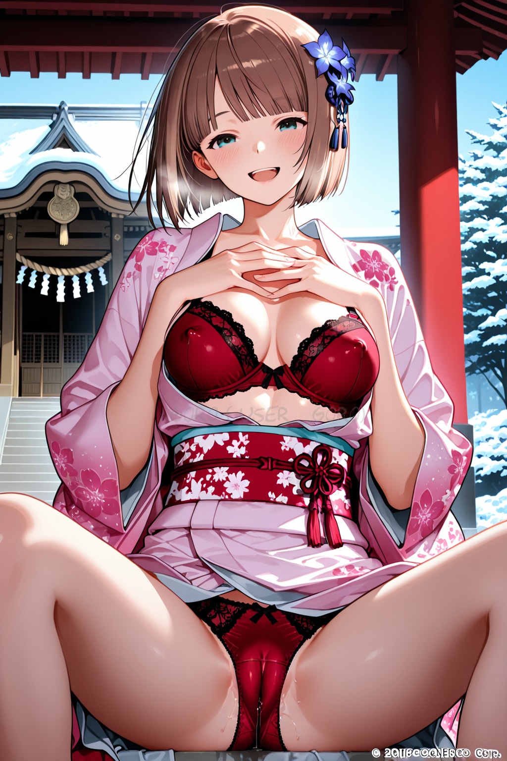 新年、下着姿の奉納