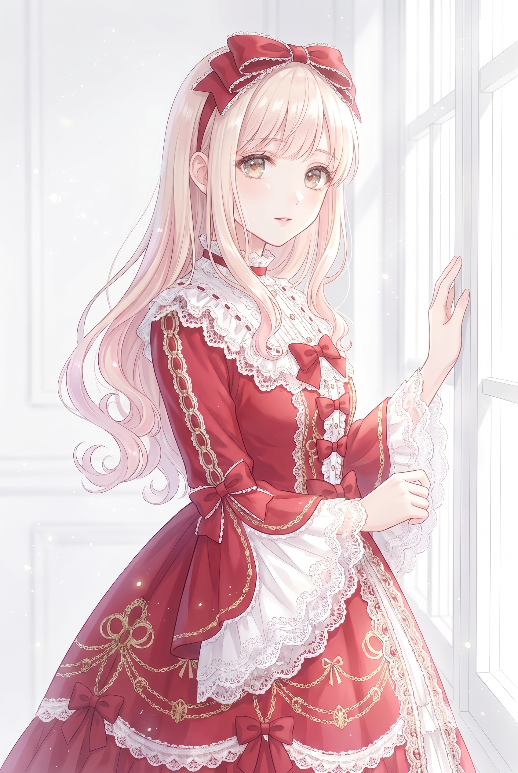 窓辺緋装の微笑 | の人気AIイラスト・グラビア