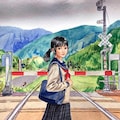 踏切と少女 4枚目