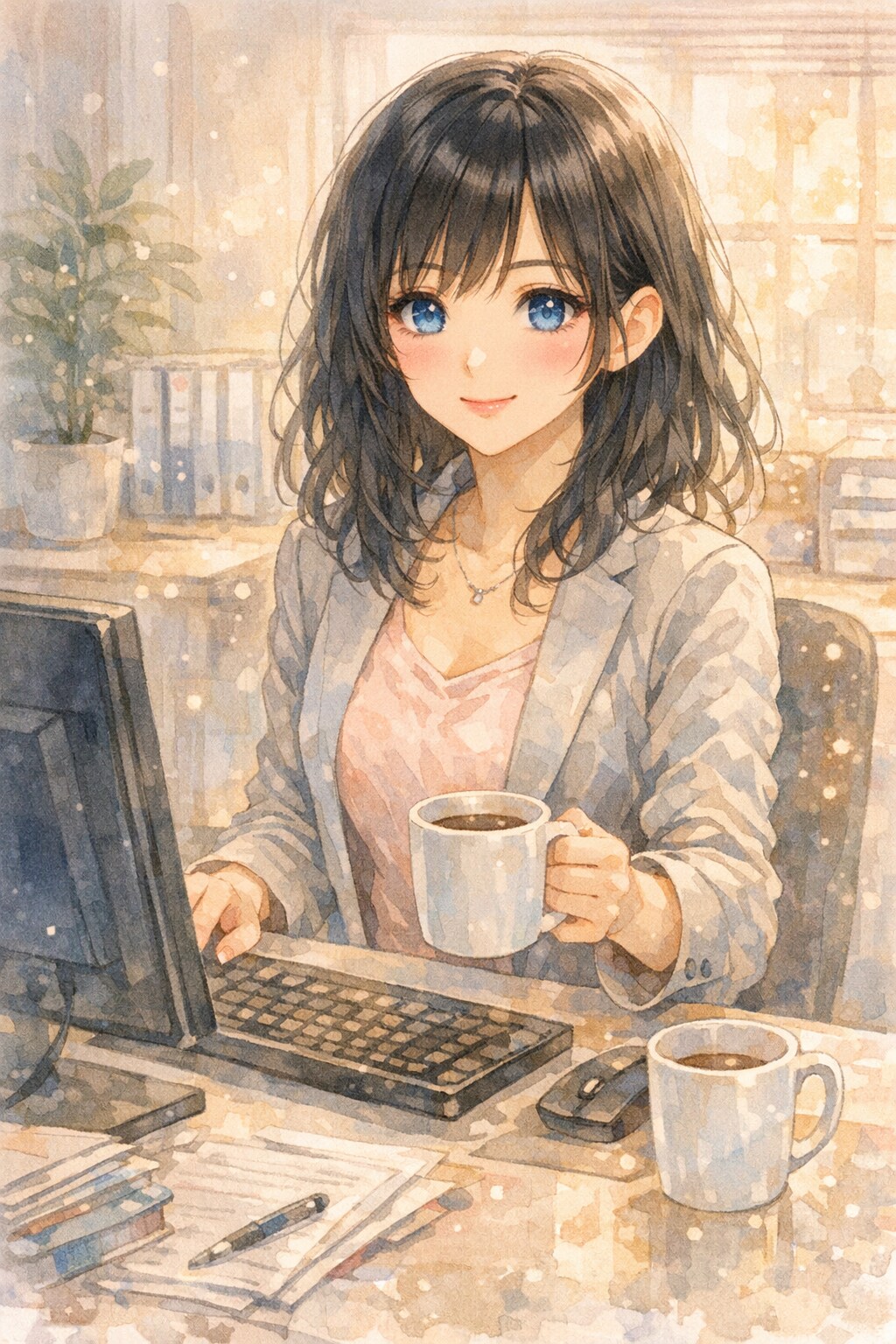 「借」#Copilot で生成してみた麻美さん ーオフィスで働く姿ー