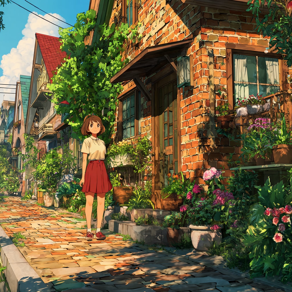 イギリスの街と女の子