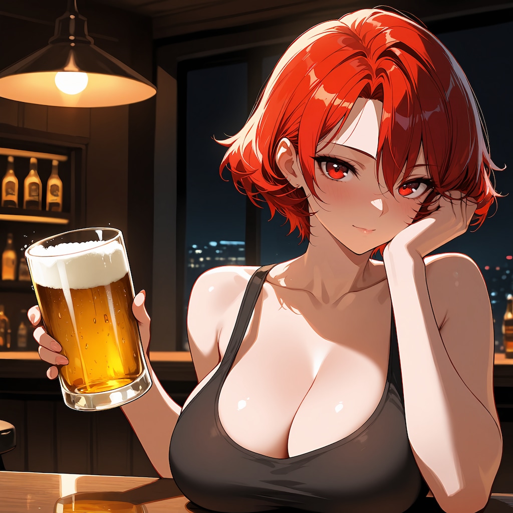 バーでビールを飲むガテンちゃん色々