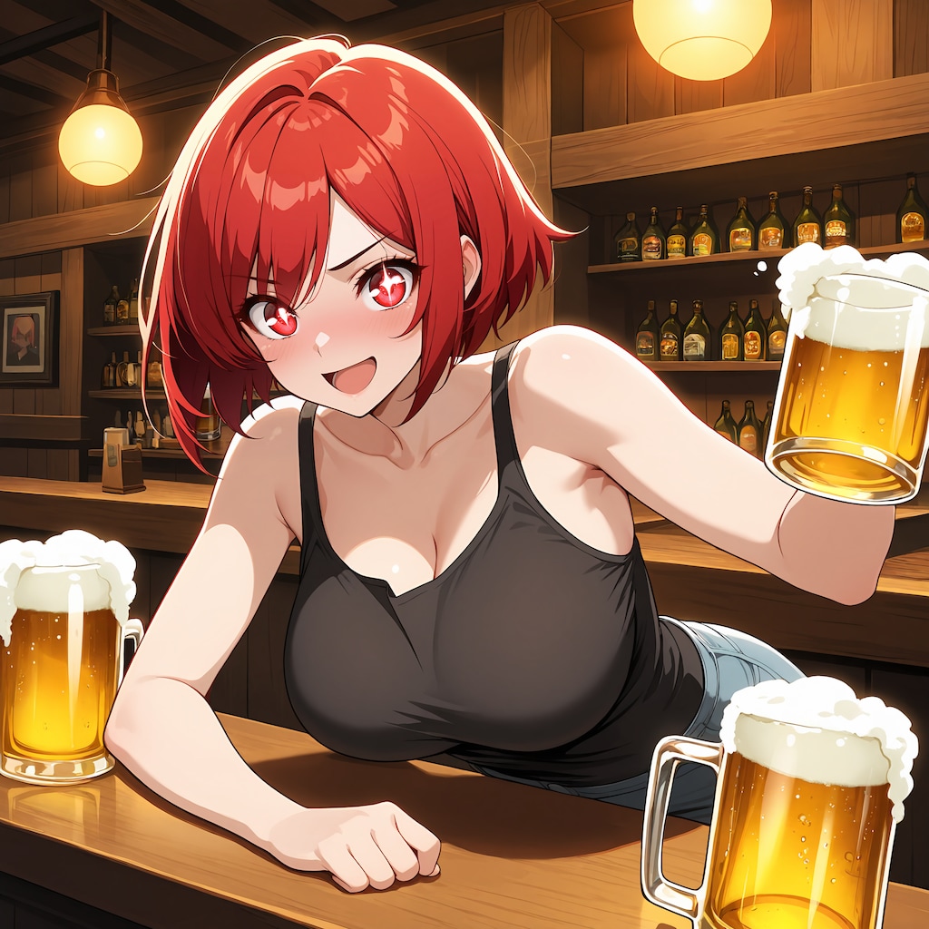 バーでビールを飲むガテンちゃん色々