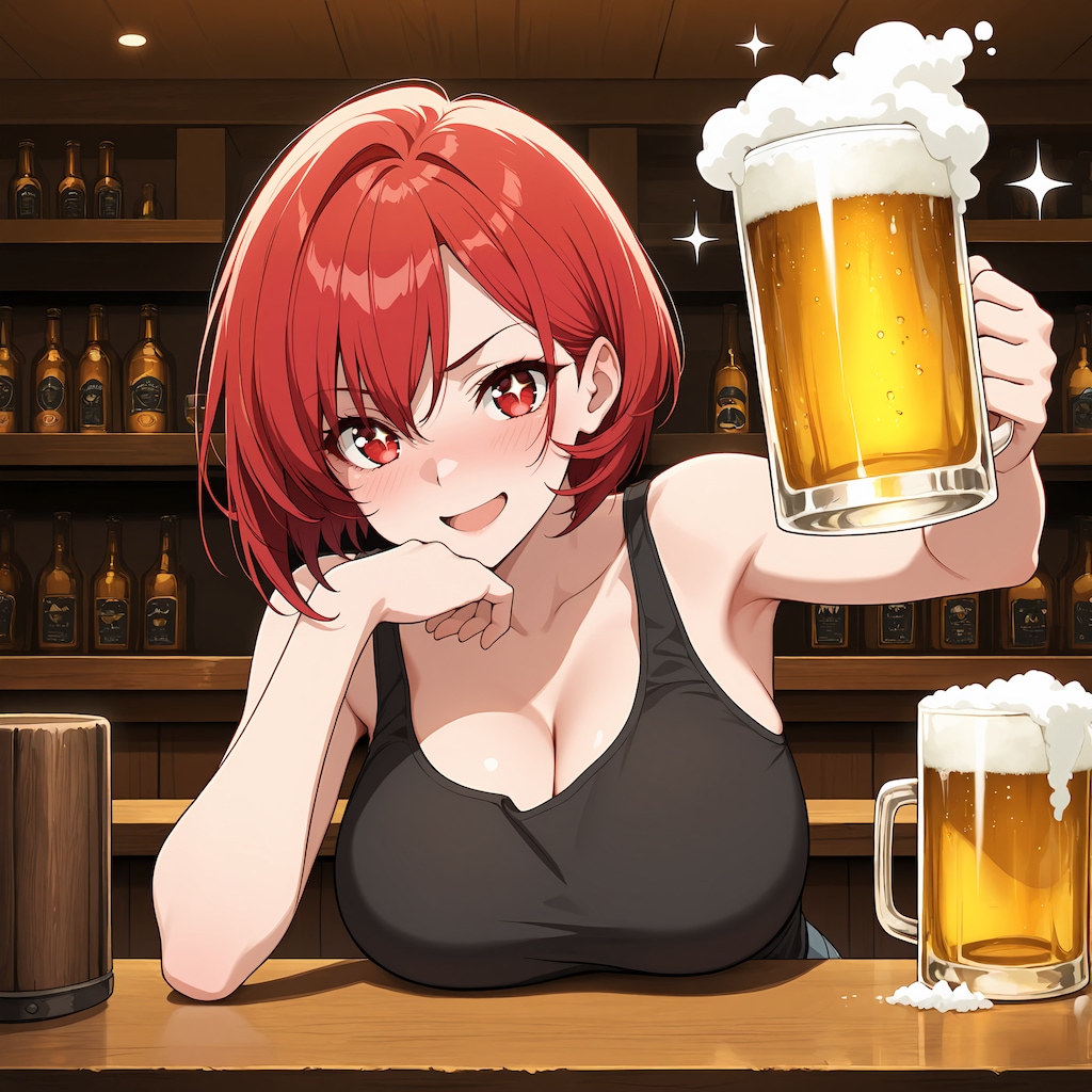 バーでビールを飲むガテンちゃん色々