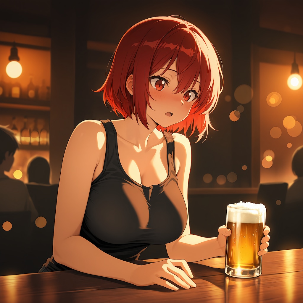 バーでビールを飲むガテンちゃん色々