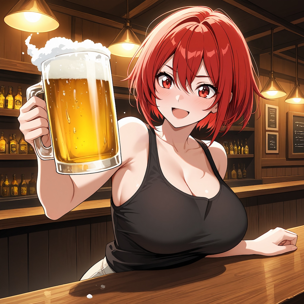 バーでビールを飲むガテンちゃん色々