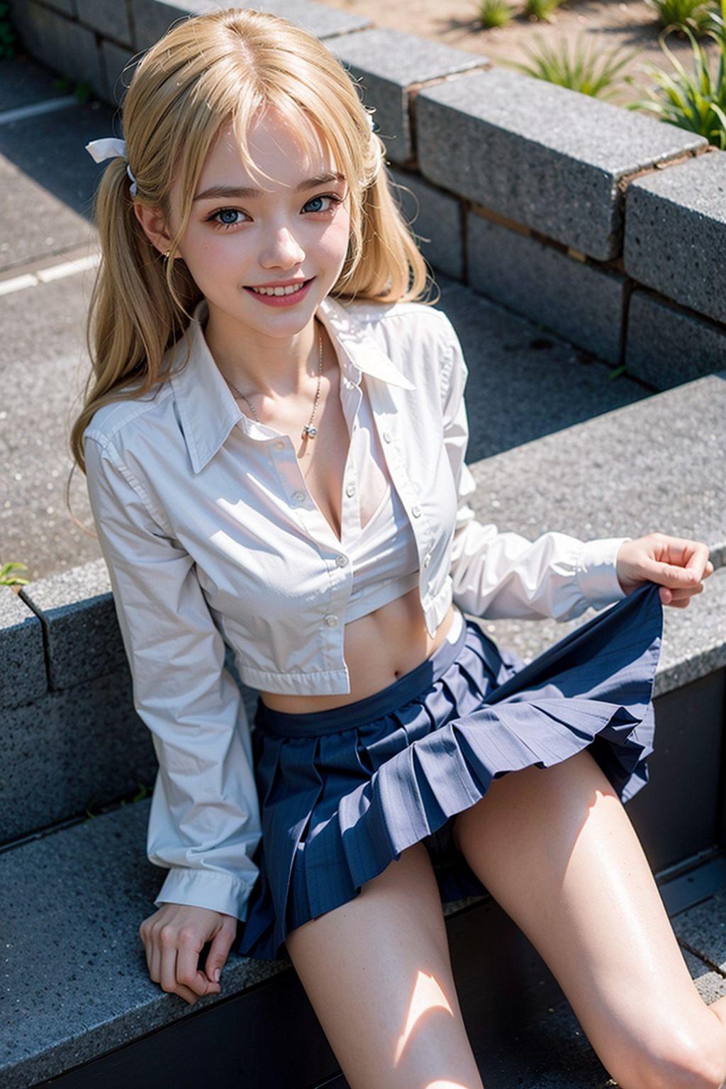 AIイラスト白ギャル貧乳ロリ顔　エロ画像　18歳女子校生海外コスプレイヤー　「お父さんが、裸を見てくれることで、私の性欲アップになっています！」