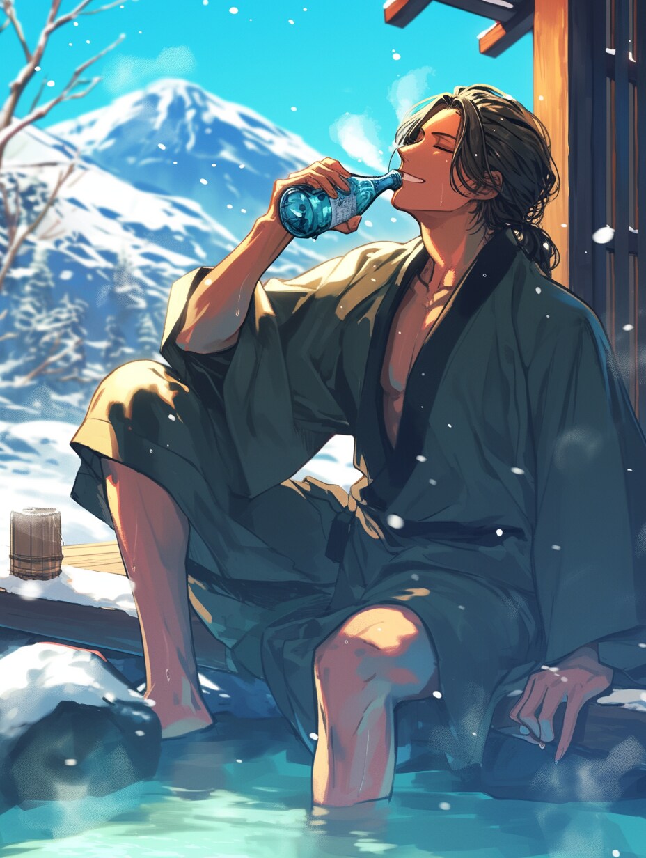 足湯でラムネ