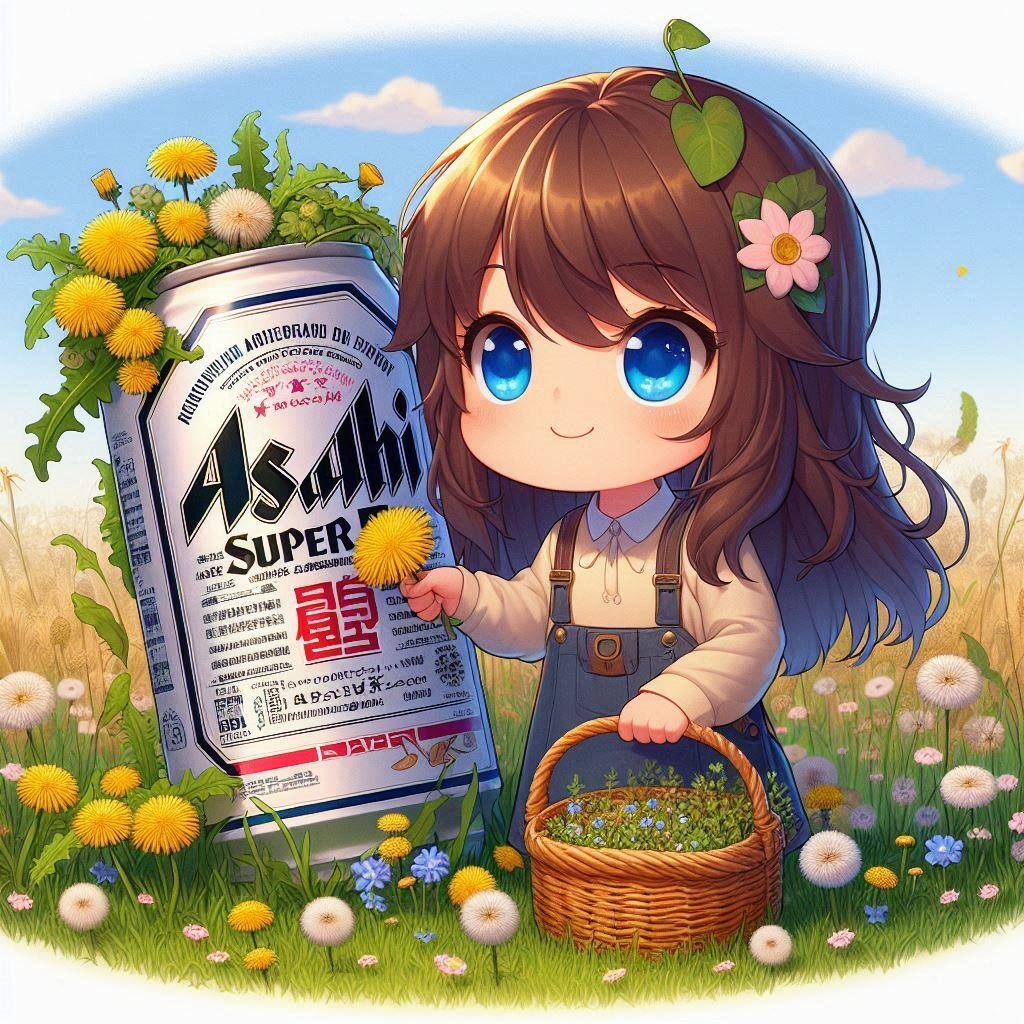 たんぽぽを摘む小さな女の子