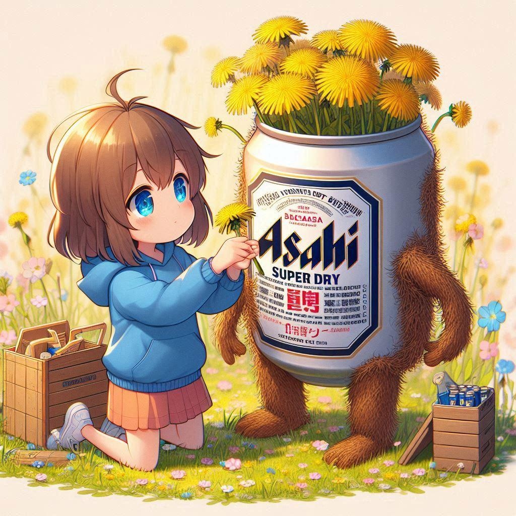 たんぽぽを摘む小さな女の子