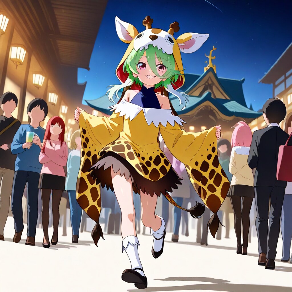 夜の街をお散歩キリン帽子ちゃん