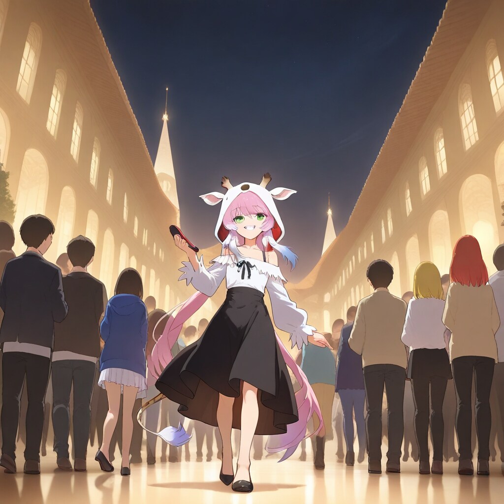 夜の街をお散歩キリン帽子ちゃん