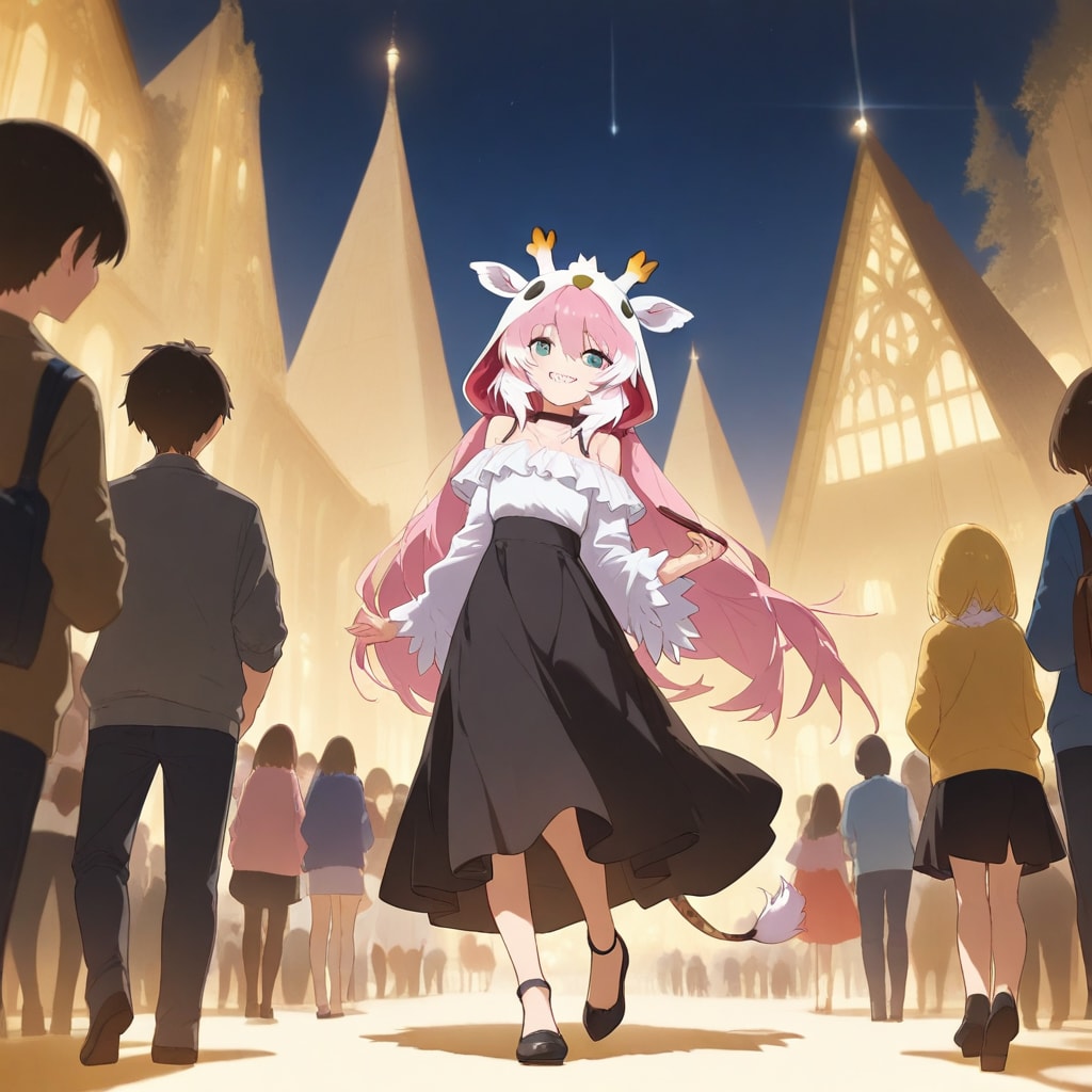 夜の街をお散歩キリン帽子ちゃん