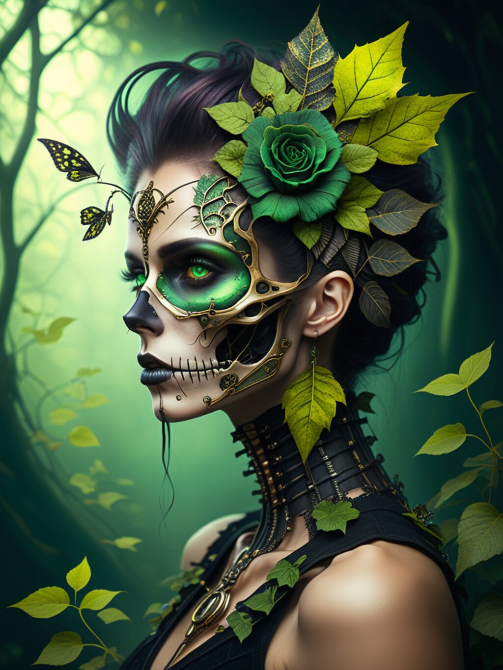 leaf skull & girl