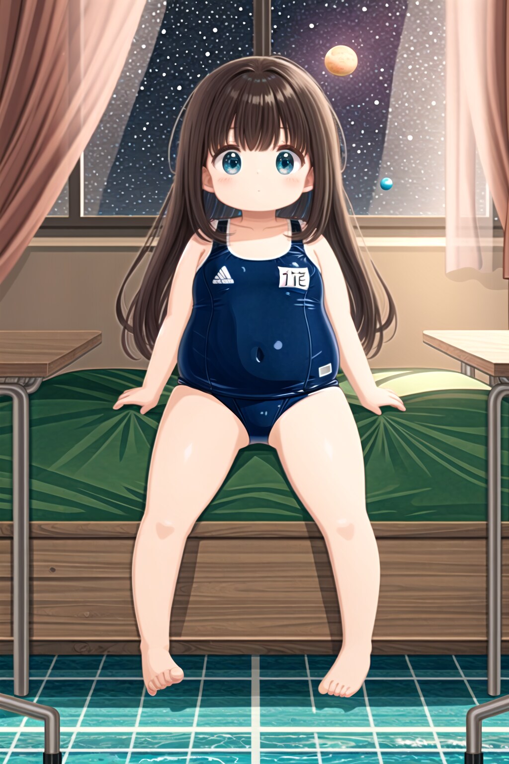 愛らしいスクール水着を着たぽっちゃり女子