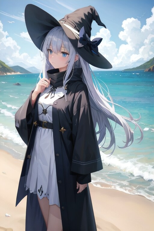 砂浜の魔女と青い海 | の人気AIイラスト・グラビア