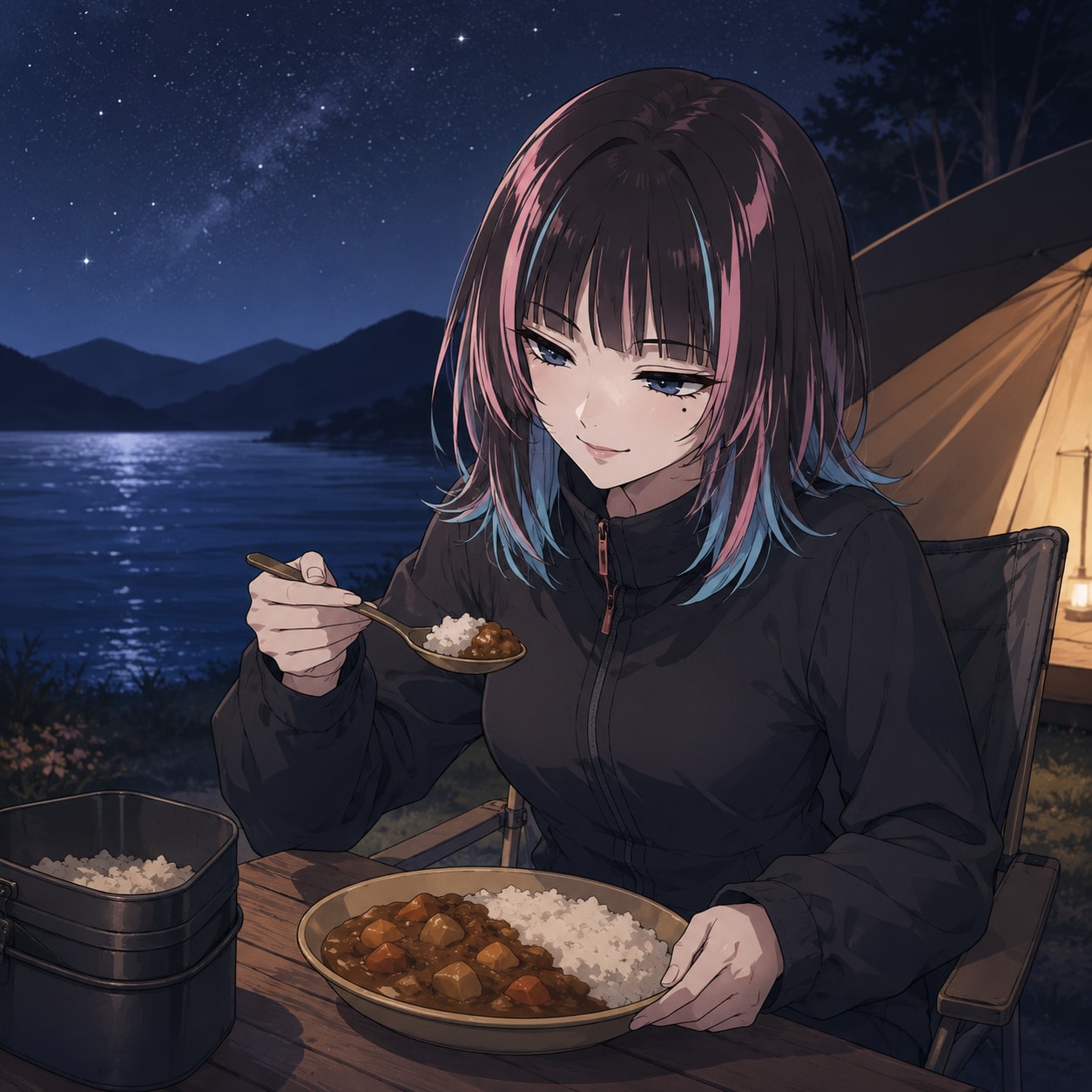 星空の下でキャンプ