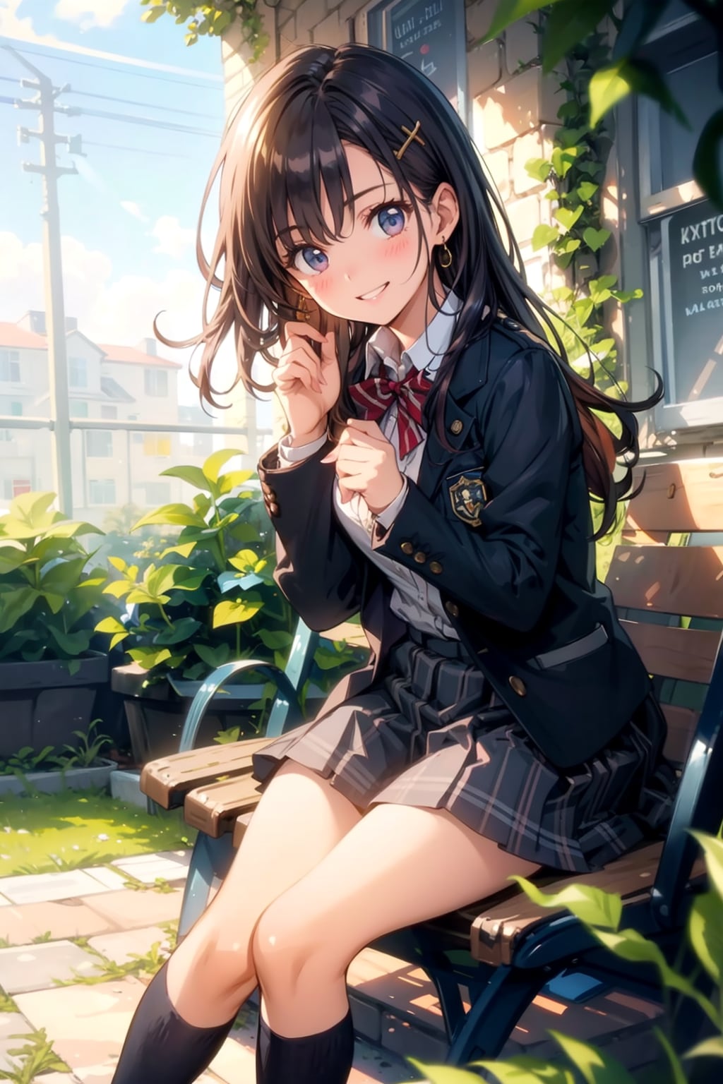 ベンチに座る女子高生