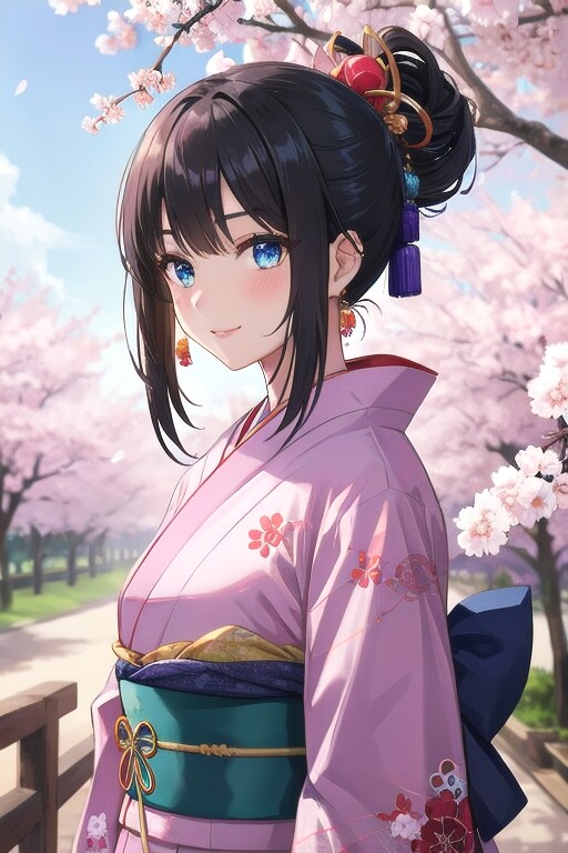 和装女子　花見