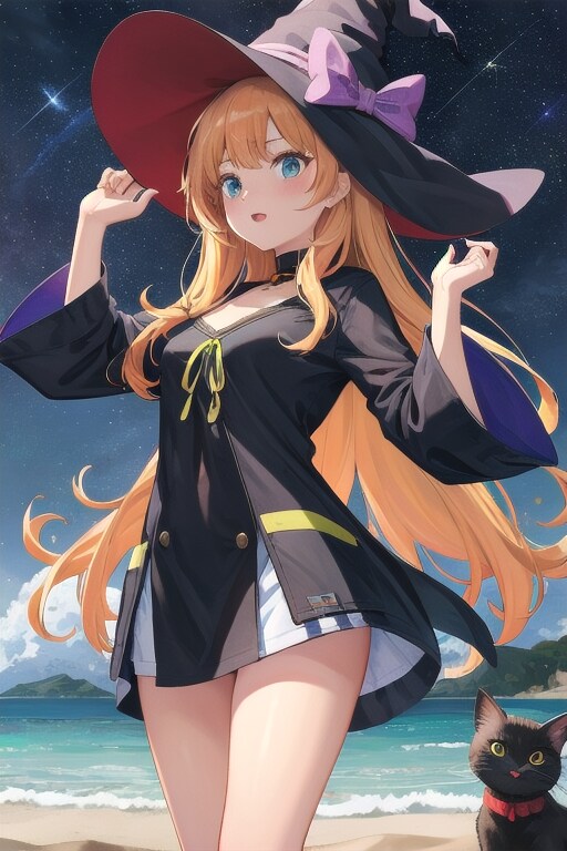 砂浜の魔女と星空 | の人気AIイラスト・グラビア