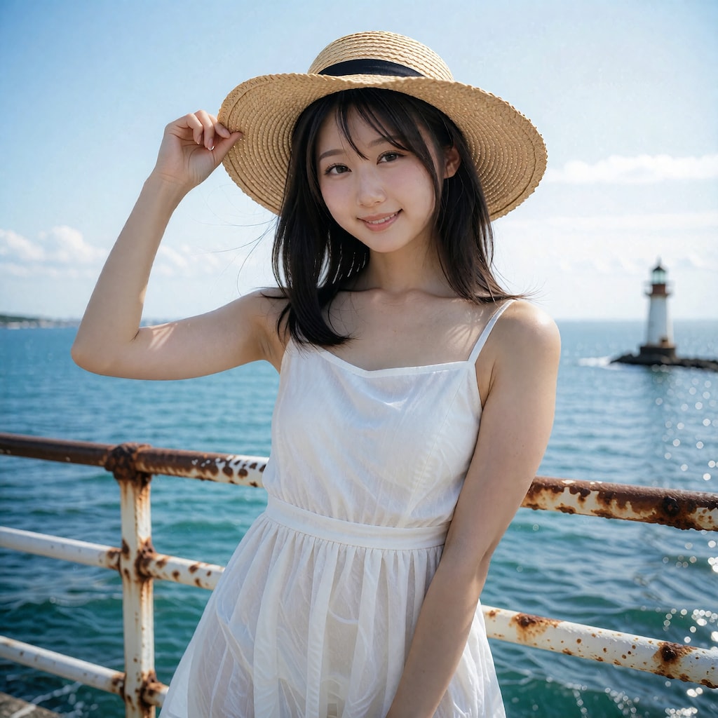 灯台の見える寂れた海街にて