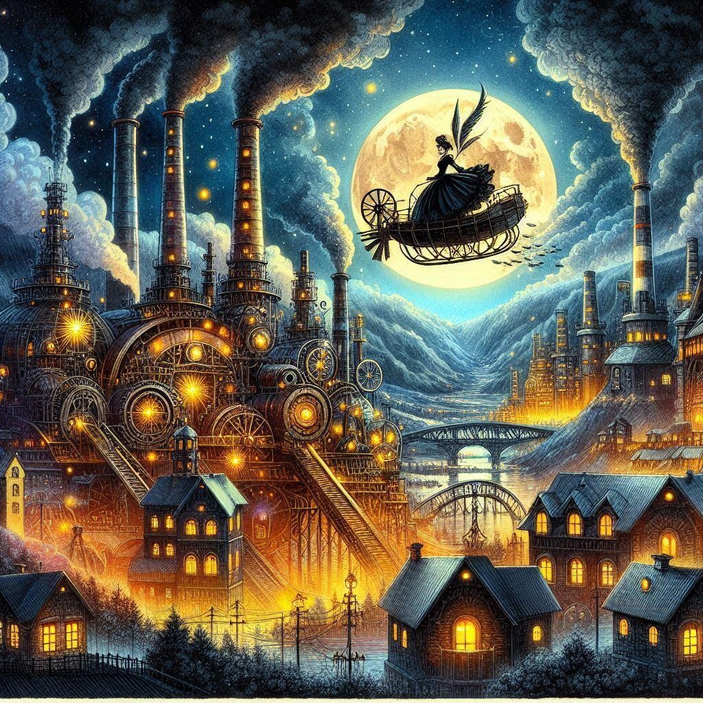 スチームパンク風炭鉱の月
