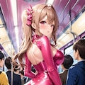 電車でピンクボディースーツ 4枚目