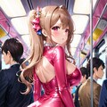 電車でピンクボディースーツ 7枚目