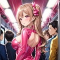 電車でピンクボディースーツ 8枚目