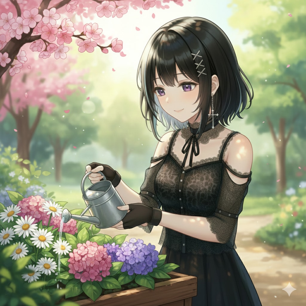 お花と黒髪ちゃん