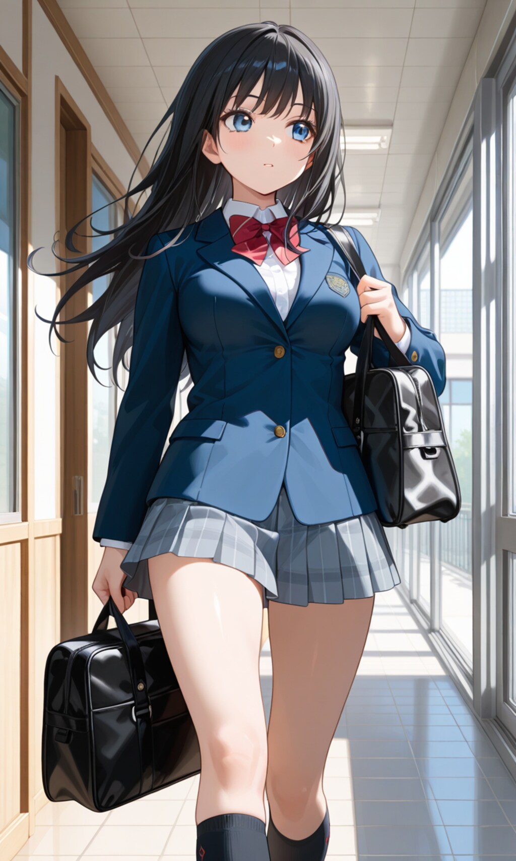 下校際で窓を見つめる美女