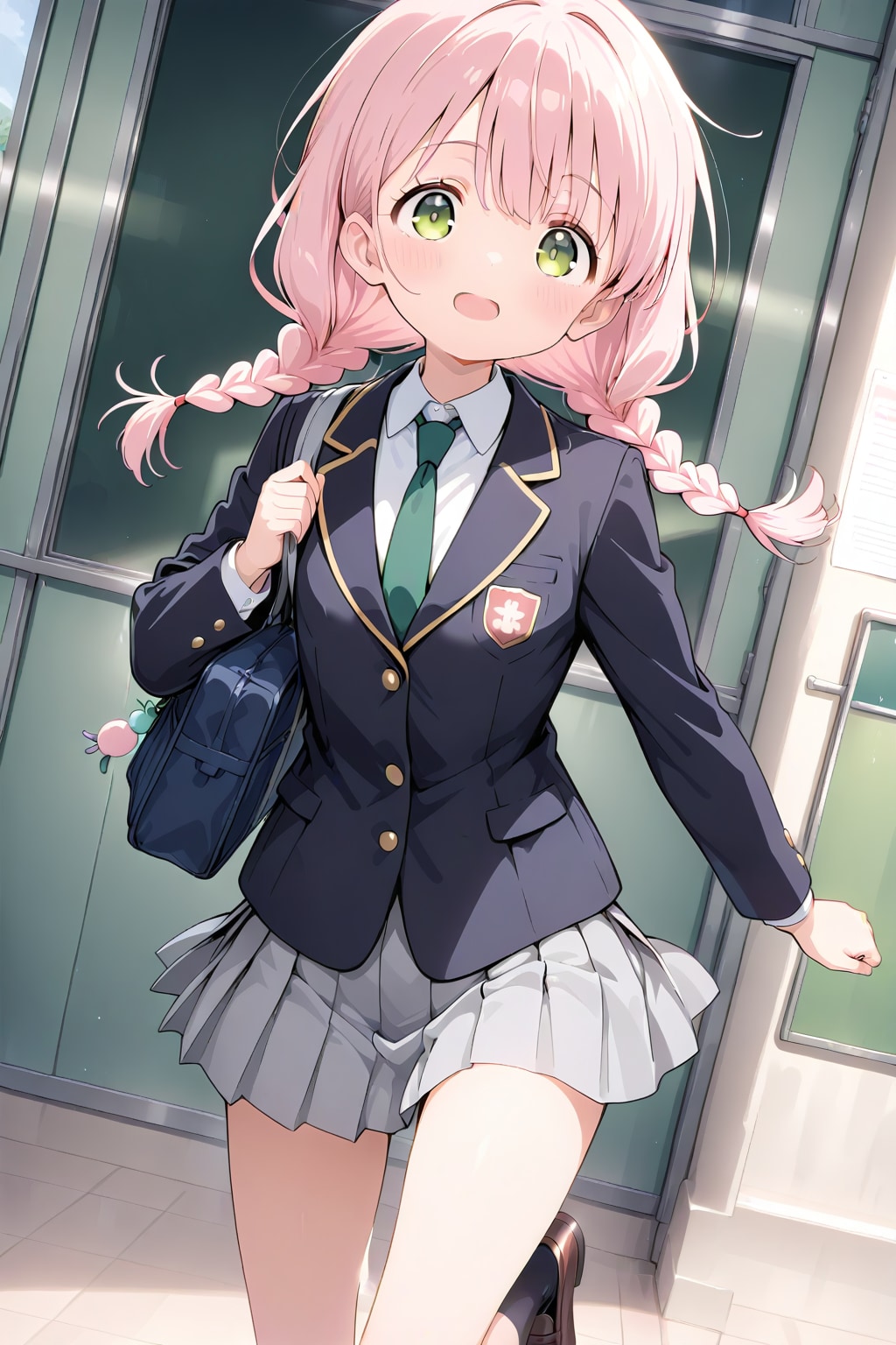 三つ編みピンク髪