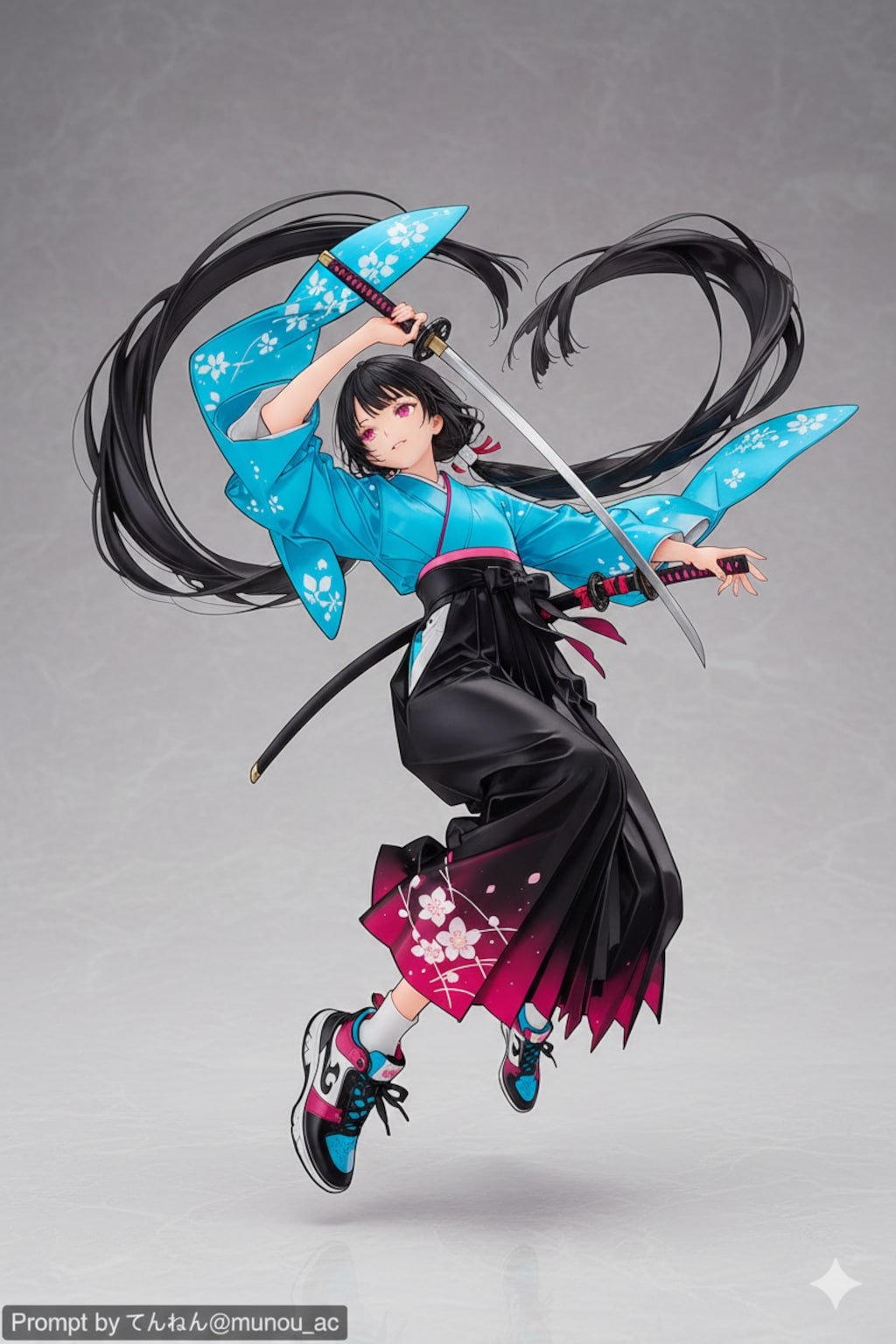 3体の袴スニーカー少女剣士フィギュア