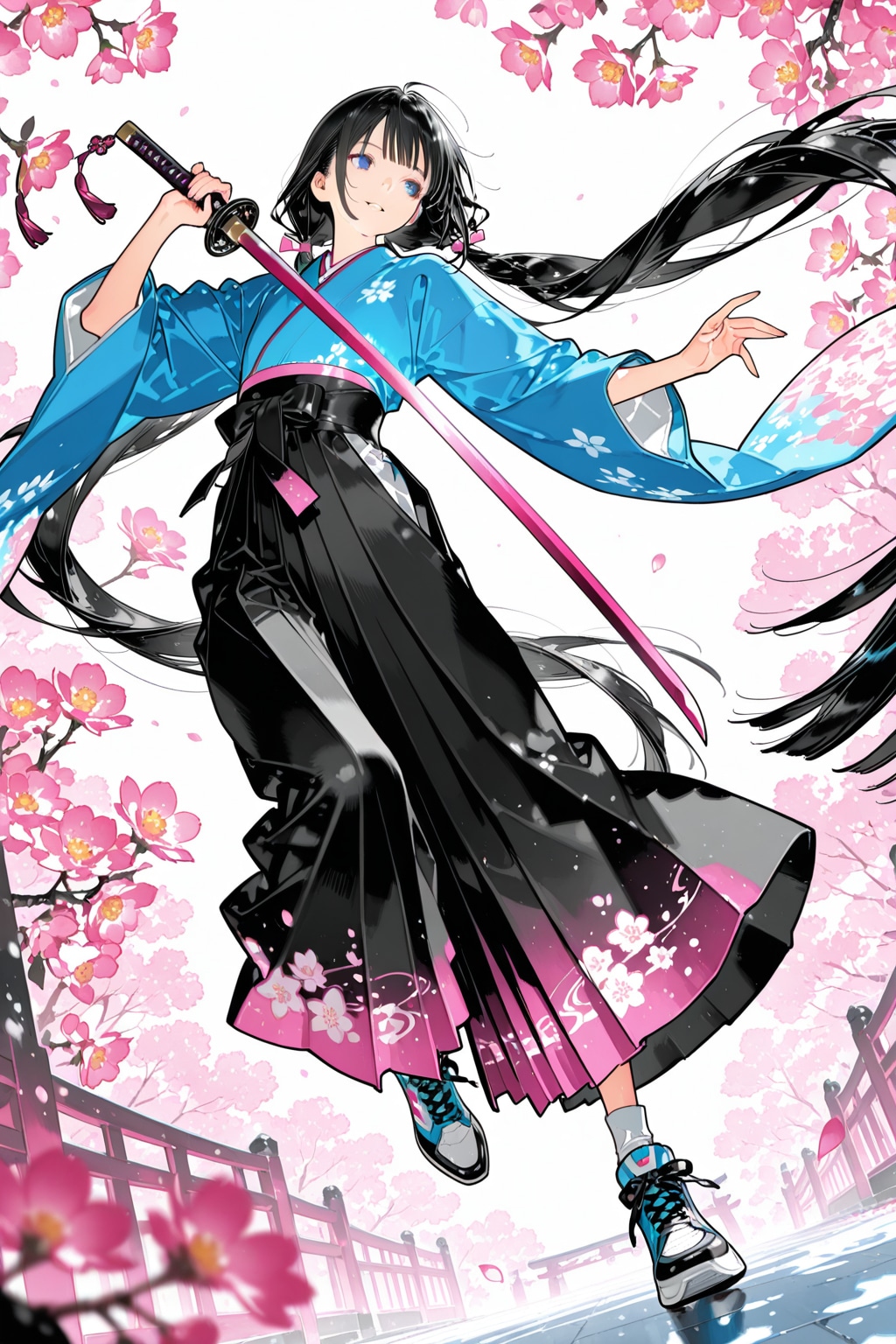 3体の袴スニーカー少女剣士フィギュア