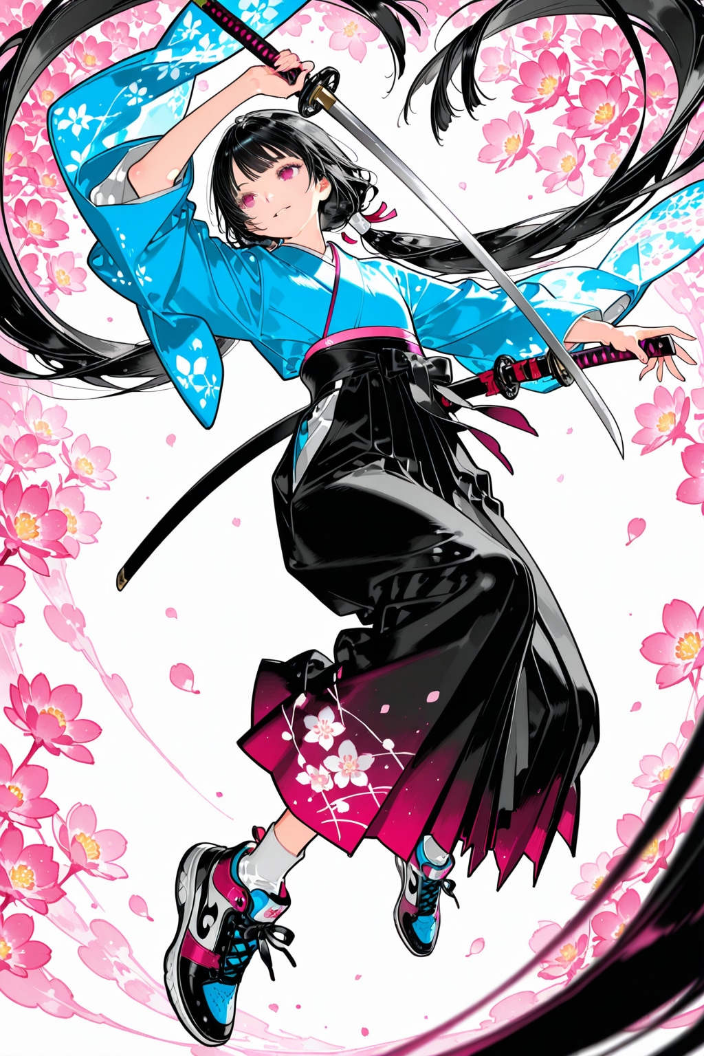 3体の袴スニーカー少女剣士フィギュア